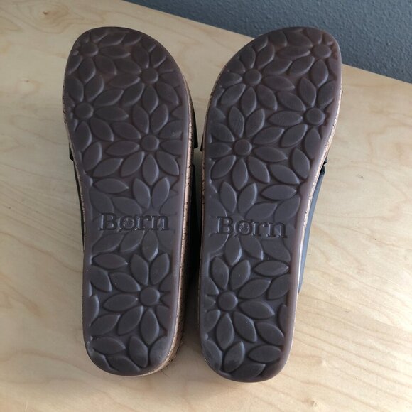 Born Lola Comfort Slide Sandals Black Leather Criss Cross Cork Wedge - Picture 10 of 12